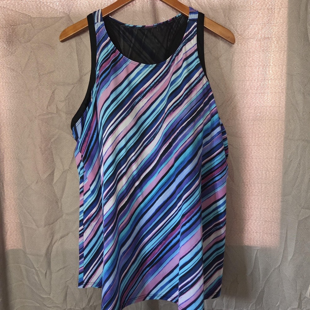 Swim 365 Swim Top Womens 26 Plus Multicolor Stripe Racerback 64-2517-7